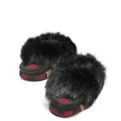 "Laurentian Chief Slipper Fur Trim, black orlon, polar top, padded sole, black H06"