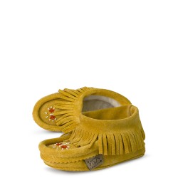 "Laurentian Chief Nation, fringed trim, beaded, orlon, padded sole"