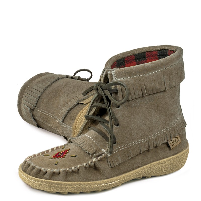 "Laurentian Chief Apache, dble frange lined red & black wool, beaded, Italia Maron sole"