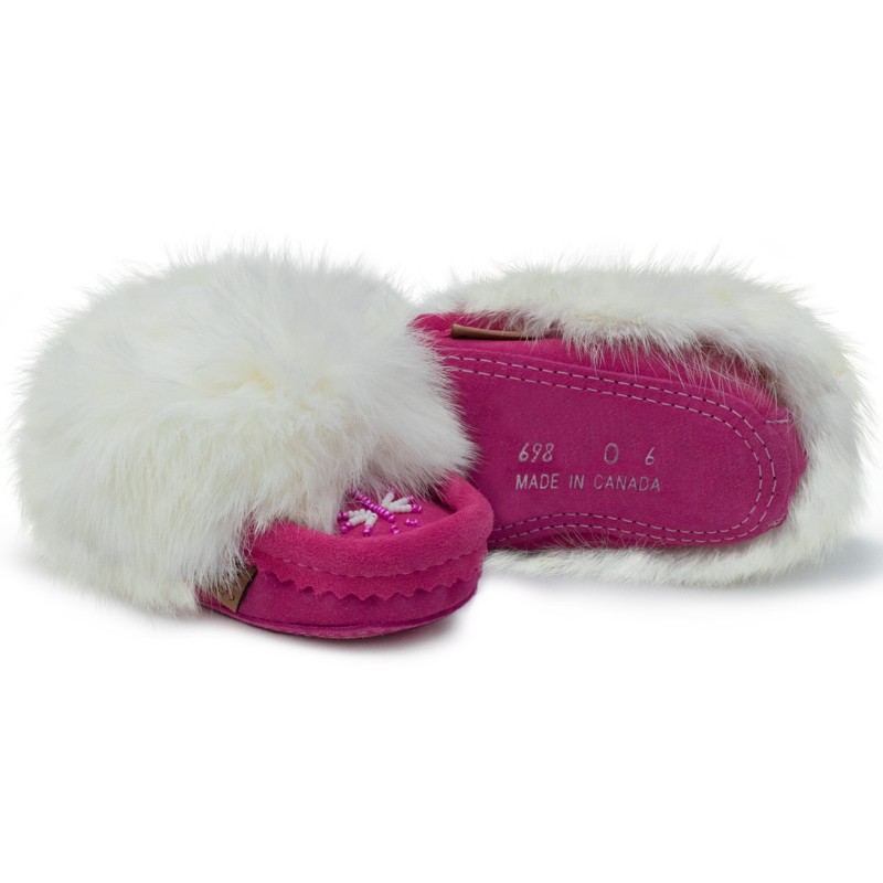 "Laurentian Chief Slipper Fur Trim, orlon, beaded, padded sole"