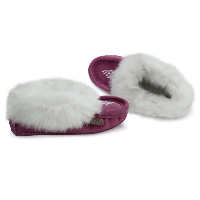 "Laurentian Chief Slipper Fur Trim, orlon, beaded, padded sole"