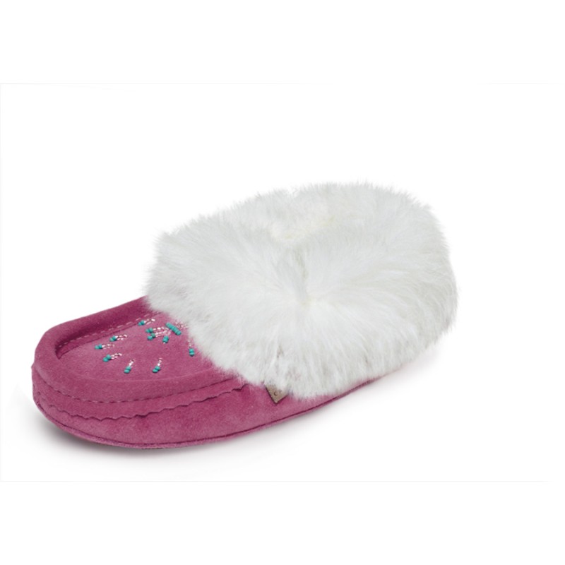 "Laurentian Chief Slipper Fur Trim, orlon, beaded, padded sole"