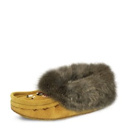 "Laurentian Chief Slipper Fur Trim, orlon, beaded, padded sole"