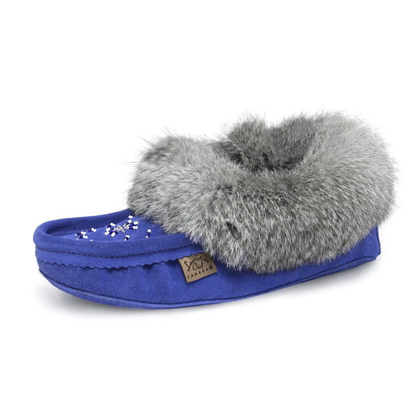 "Laurentian Chief Slipper Fur Trim, orlon, beaded, padded sole"