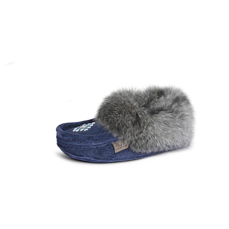 "Laurentian Chief Slipper Fur Trim, orlon, beaded, padded sole"