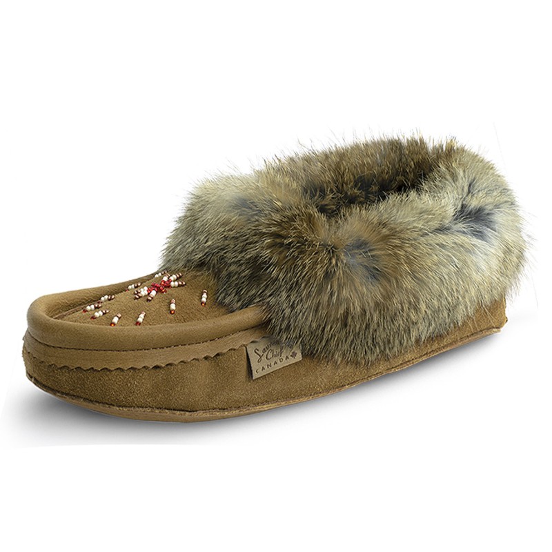 "Laurentian Chief Slipper Fur Trim, orlon, beaded, padded sole"