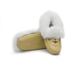 "Laurentian Chief Slipper Fur Trim, orlon, beaded, padded sole"