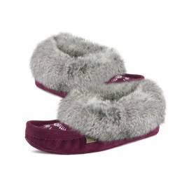 "Laurentian Chief Slipper Fur Trim, orlon, beaded, padded sole"