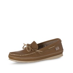 "Moccasins, single lacing, 8 hole collar, padded sole, indian caoutchouc sole"