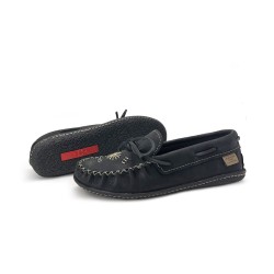 "Moccasins, 8 hole collar, insole, Inca Embroidery, cute black rubber sole"