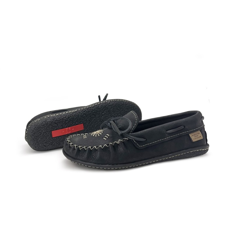 "Moccasins, 8 hole collar, insole, Inca Embroidery, cute black rubber sole"